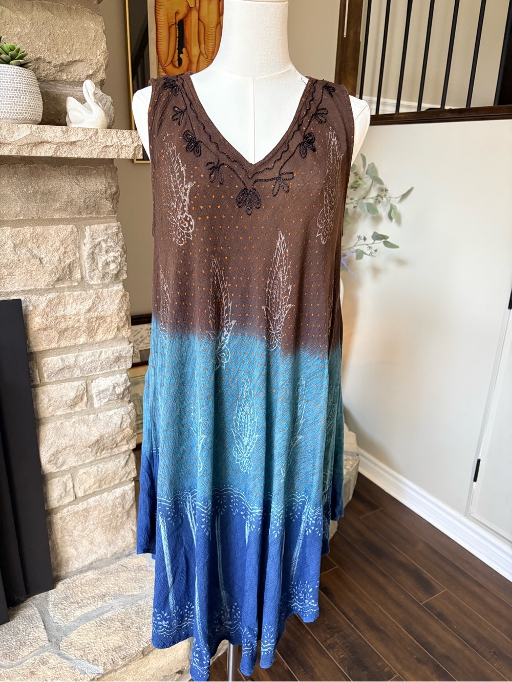 Boho Ombre Embroidered Maxi Dress Free Size